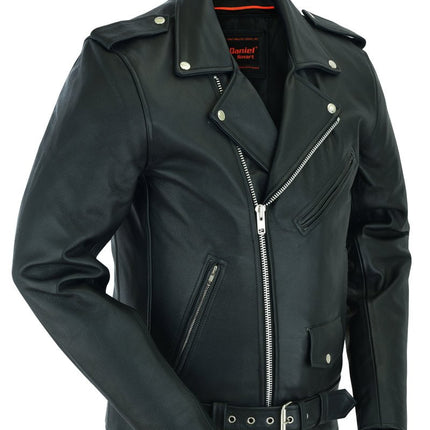 Men's Classic Plain Side Police Style M/C Jacket - TALL