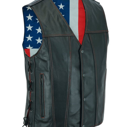 Men's Honor Ride Black Leather Motorcycle with Vest Red Stitching