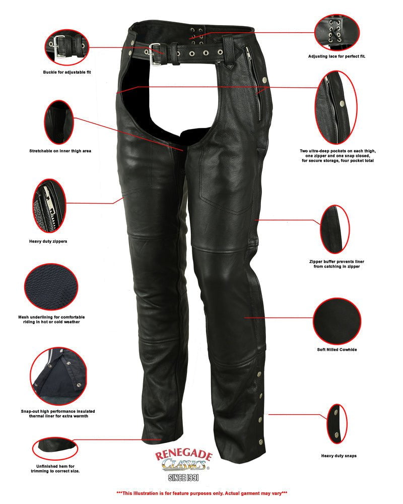Universal Rider Chaps Rider Shield Black leather motorcycle chaps - Black – MARA Leather