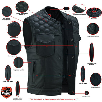 Black Horse Men's Leather Motorcycle Vest