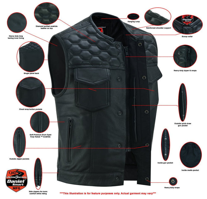 Black Horse Men's Leather Motorcycle Vest