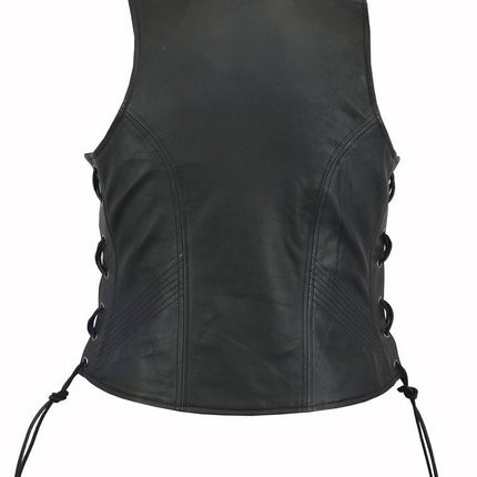 Women's Stylish Open Neck Side Lace Zipper Front Vest