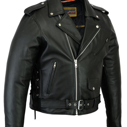 Men's Classic Side Lace Police Black Leather Motorcycle Jacket