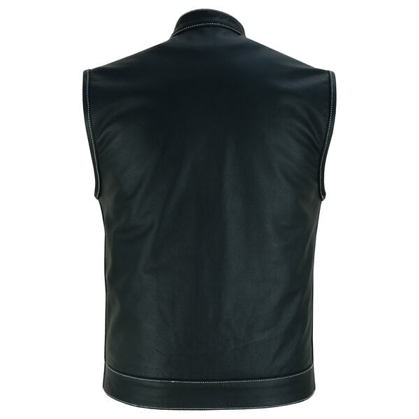 Men's Black Leather Motorcycle Vest With Paisley Lining