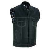 Men's Black Leather Motorcycle Vest With Paisley Lining