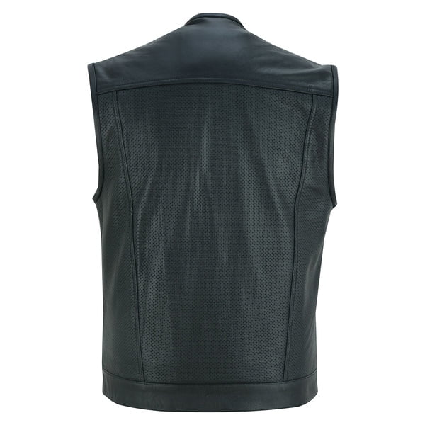 Concealed Single Back Panel Perforated Leather Vest