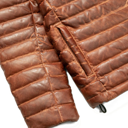 Cognac Leather Puffer Jacket Mens