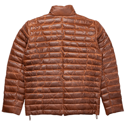 Cognac Leather Puffer Jacket Mens