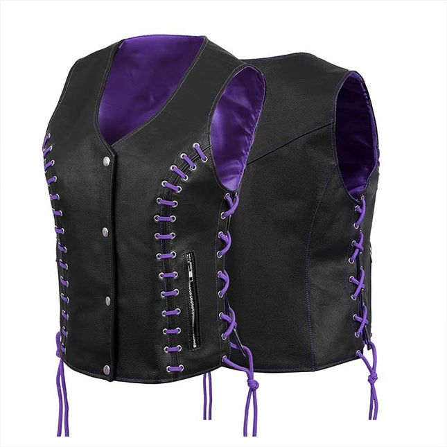 Women's Side Lace Vest w/ Purple Satin Lining