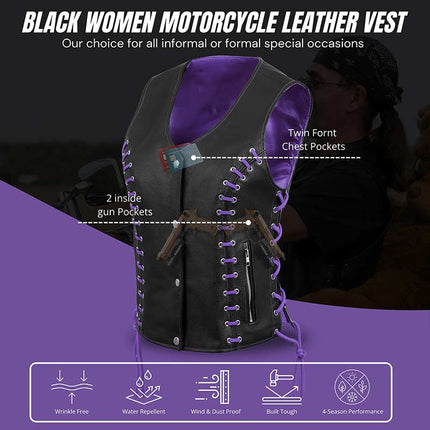 Women's Side Lace Vest w/ Purple Satin Lining
