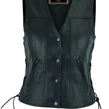 Ella Women's leather motorcycle vest -  Black