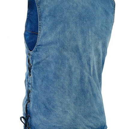 DM Men's Blue Denim Motorcycle Vest with Lace & Pockets