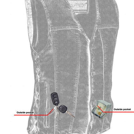 DM Men's Blue Denim Motorcycle Vest with Lace & Pockets
