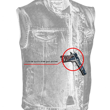 DM Men's Blue Denim Motorcycle Vest with Lace & Pockets