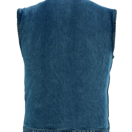 DM Men's Blue Denim Motorcycle Vest with Lace & Pockets