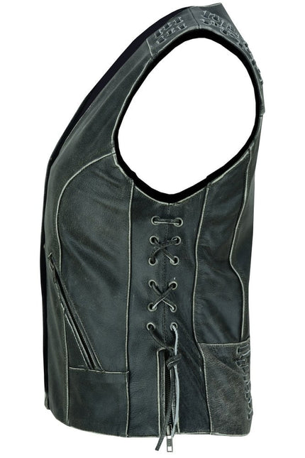 Women's Gray Vest with Grommet and Lacing Accents