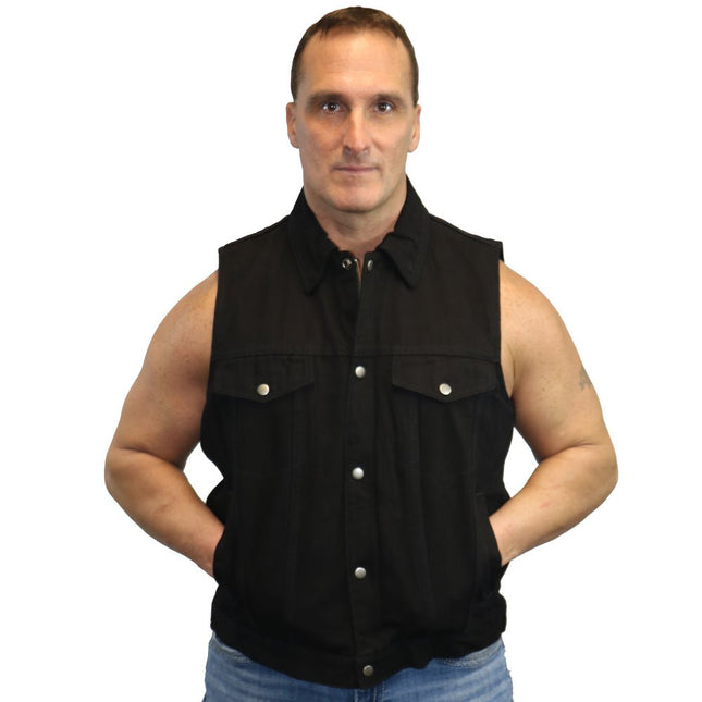 DM Men's Snap/Zipper Front Black  Denim Motorcycle Vest