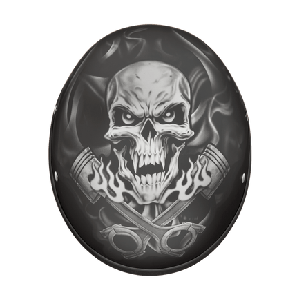 DOT Approved Daytona Motorcycle Half Face Helmet - Skull Cap Graphics for Men & Women, Scooters, ATVs, UTVs & Choppers - W/  Pistons Skull