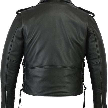 Men's Classic Side Lace Police Black Leather Motorcycle Jacket