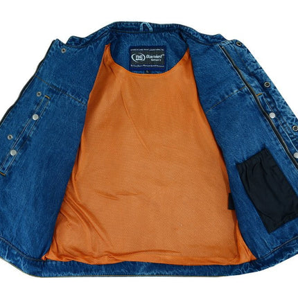 DM Men's Blue Denim Motorcycle Vest with Lace & Pockets
