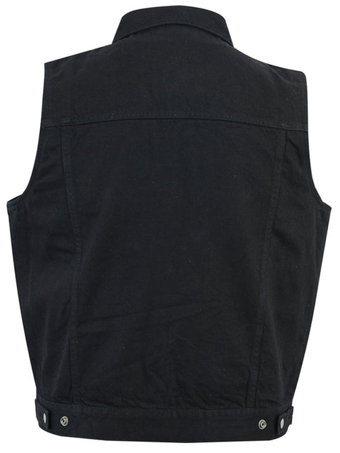 DM Men's Snap/Zipper Front Black  Denim Motorcycle Vest