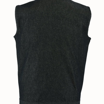DM Men's Rough Rub-Off Raw Finish Motorcycle Denim Vest - Black