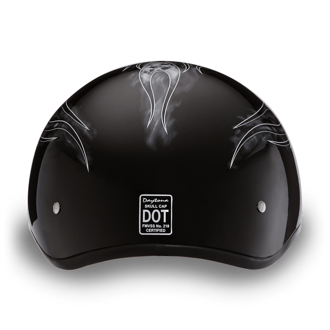 D6-SFS D.O.T. DAYTONA SKULL CAP - W/ SKULL FLAMES SILVER