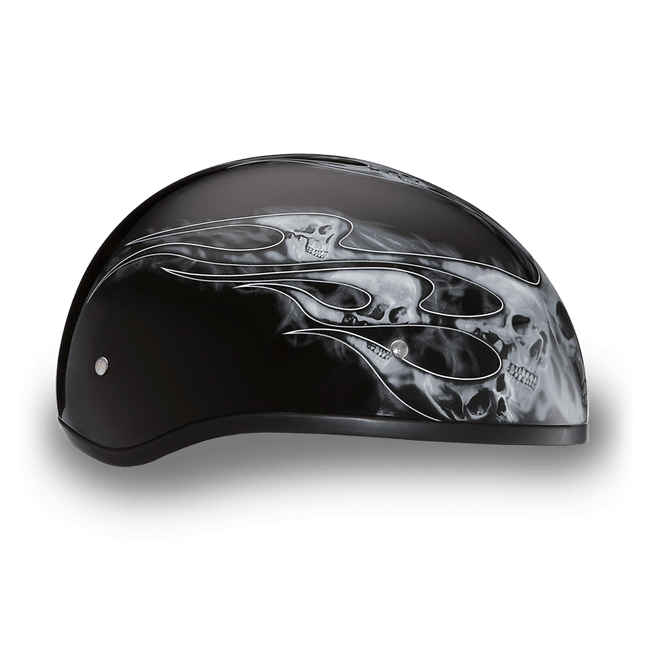 D6-SFS D.O.T. DAYTONA SKULL CAP - W/ SKULL FLAMES SILVER