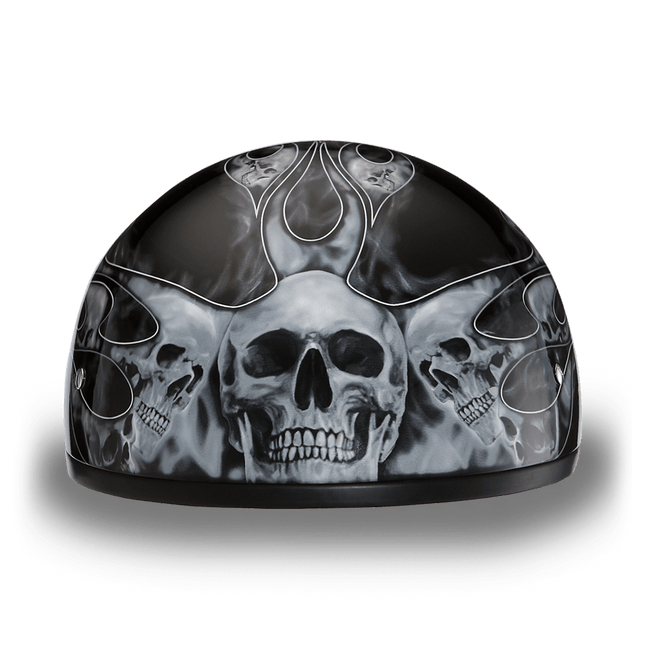 D6-SFS D.O.T. DAYTONA SKULL CAP - W/ SKULL FLAMES SILVER