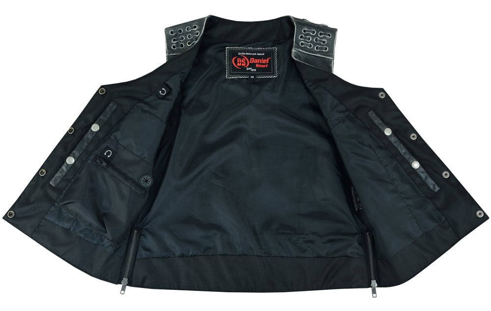 Women's Gray Vest with Grommet and Lacing Accents