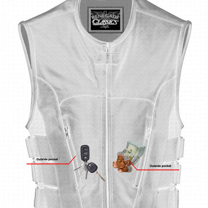 Men's Black Leather SWAT Style Motorcycle Vest