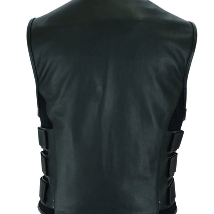 Men's Black Leather SWAT Style Motorcycle Vest