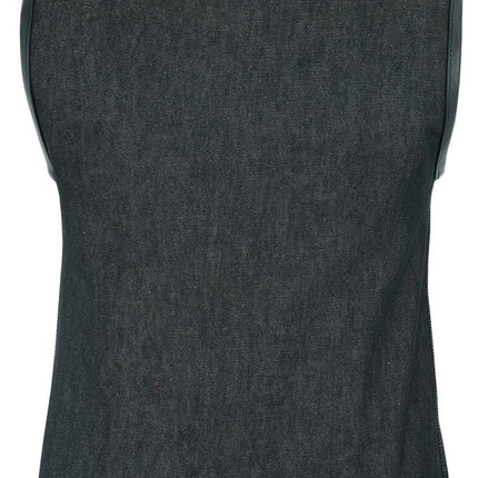 Women's Rough Rub-Off Raw Finish Denim Vest W/Leather Trim