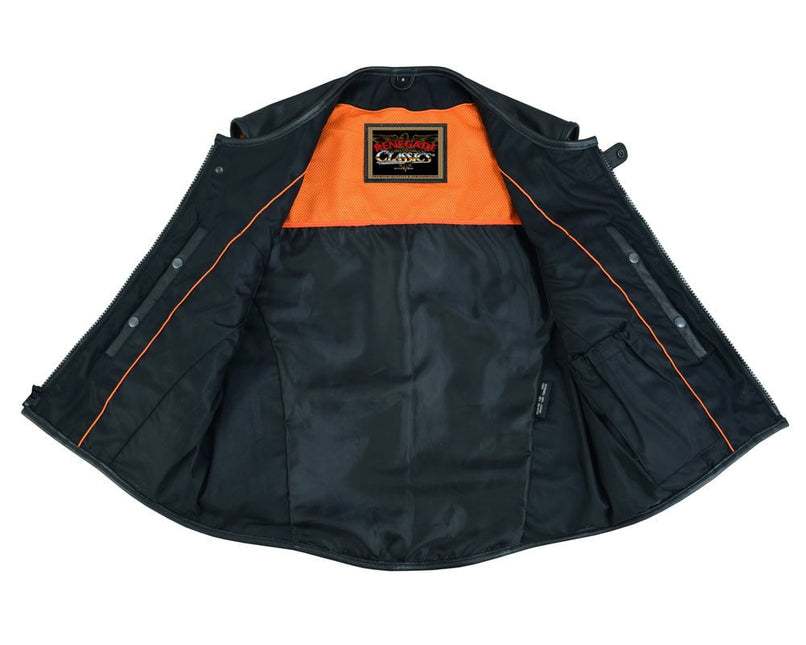 Men's Black Leather SWAT Style Motorcycle Vest