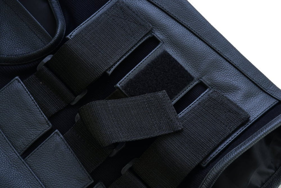 Men's Black Leather SWAT Style Motorcycle Vest