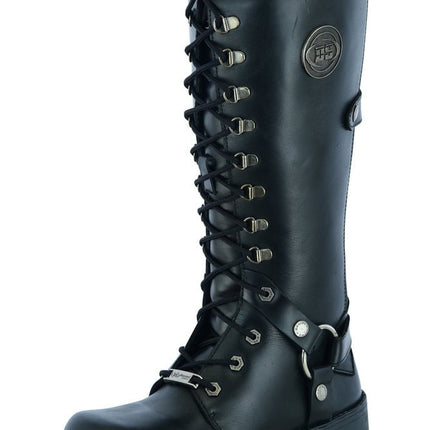Women's 15 Inch Black Leather Stylish Harness Boot