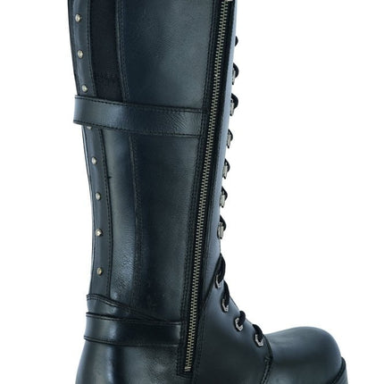 Women's 15 Inch Black Leather Stylish Harness Boot