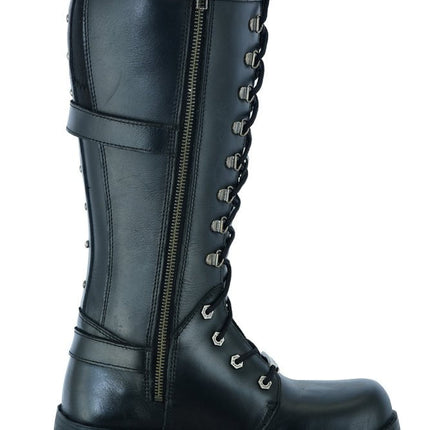 Women's 15 Inch Black Leather Stylish Harness Boot