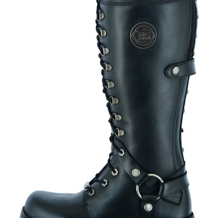 Women's 15 Inch Black Leather Stylish Harness Boot