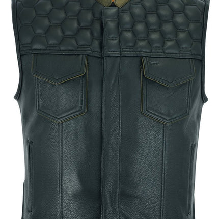 Whiskey Men's Motorcycle Leather Vest - Black