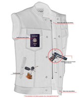 DM Men's Leather-Denim Combo Motorcycle Vest w/ Scoop Collar