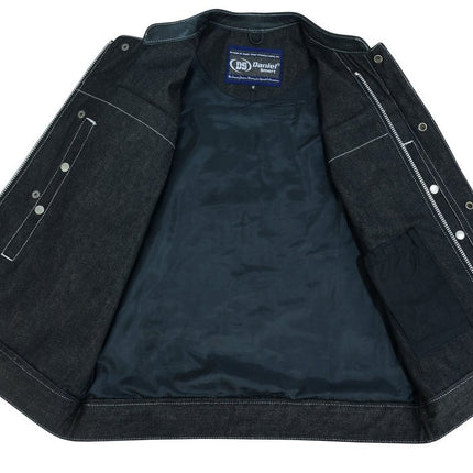 DM Men's Leather-Denim Combo Motorcycle Vest w/ Scoop Collar