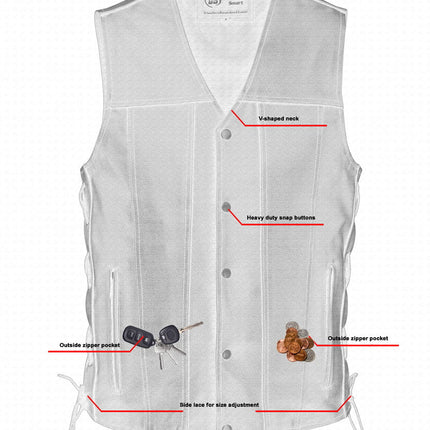 DS Men's Tall Classic Tapered Bottom Biker Leather Vest- Black