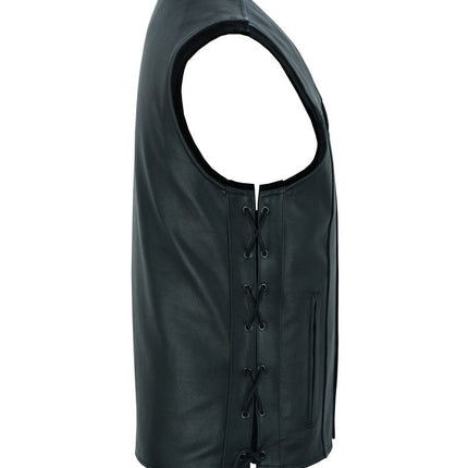 DS Men's Tall Classic Tapered Bottom Biker Leather Vest- Black