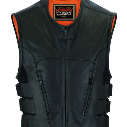Men's Black Leather SWAT Style Motorcycle Vest