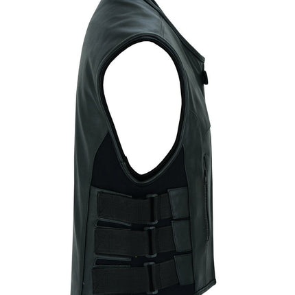 Men's Black Leather SWAT Style Motorcycle Vest