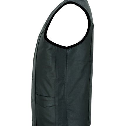 DS Men's Tall Classic Motorcycle Leather Vest - Black