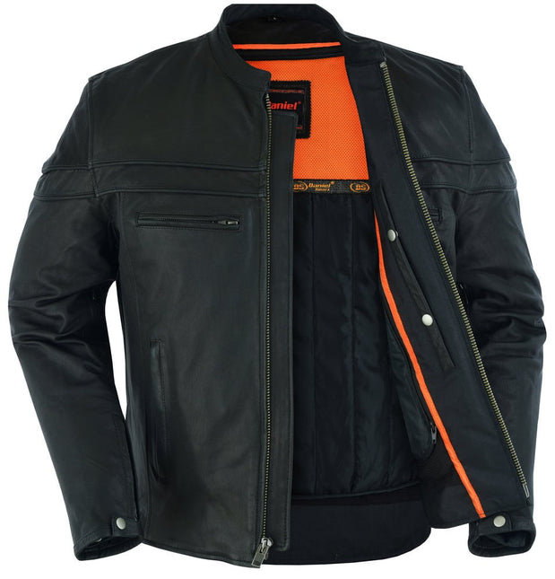 Men's Sporty Lightweight Black Leather Cross Over Jacket