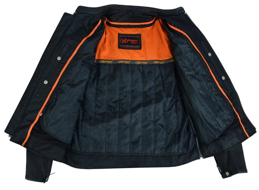 Men's Sporty Lightweight Black Leather Cross Over Jacket