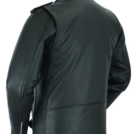Men's Classic Plain Side Police Style M/C Jacket - TALL